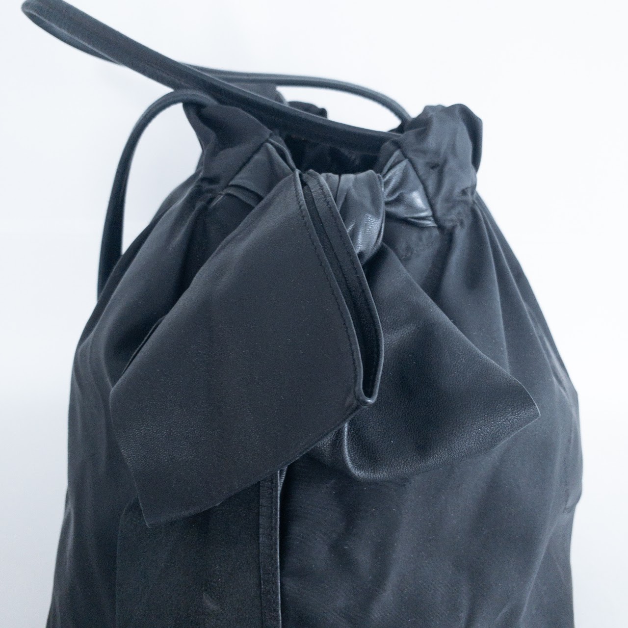 Prada Nylon and Leather Bow Drawstring Shoulder Bag