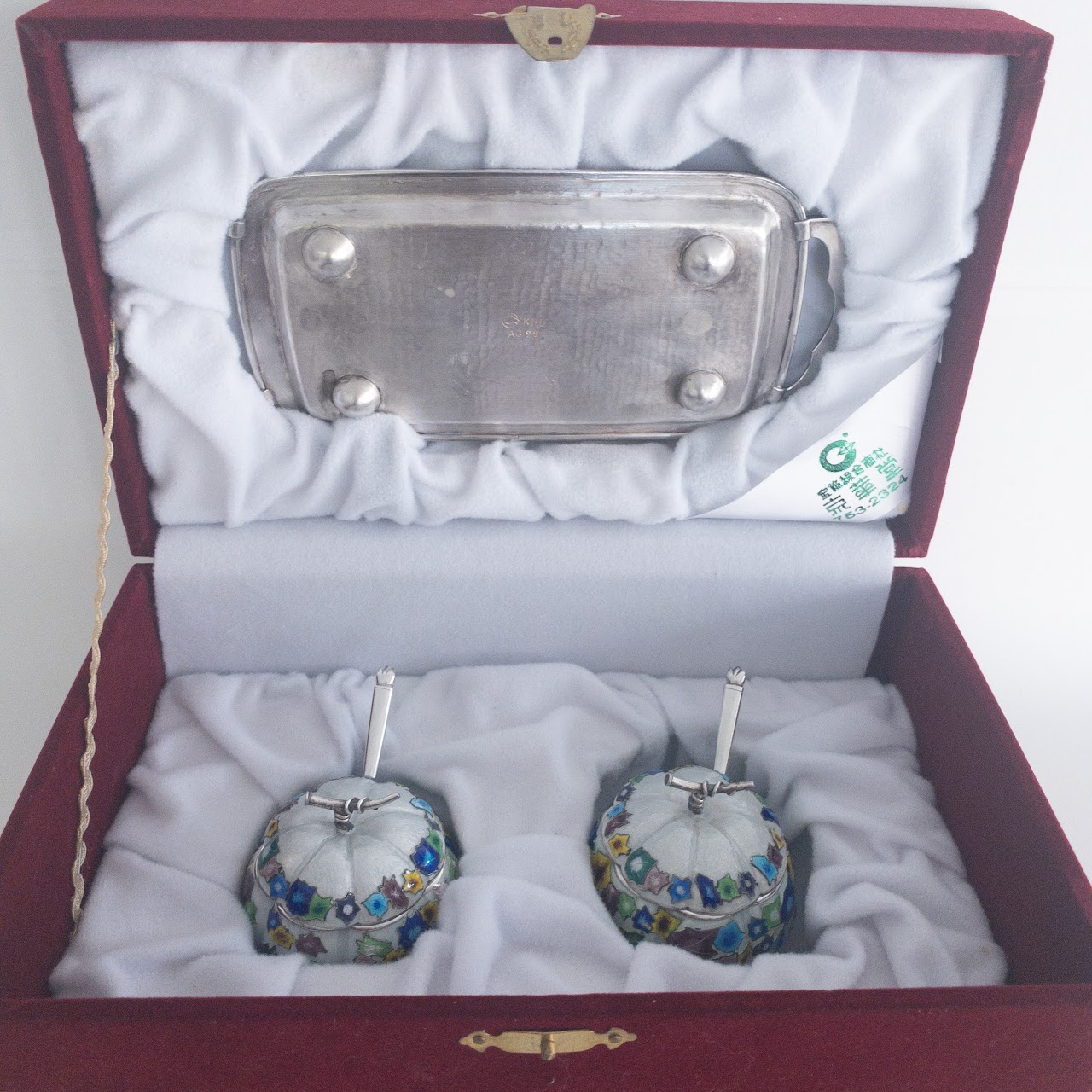 99% Silver Japanese Cloisonné Condiment Set