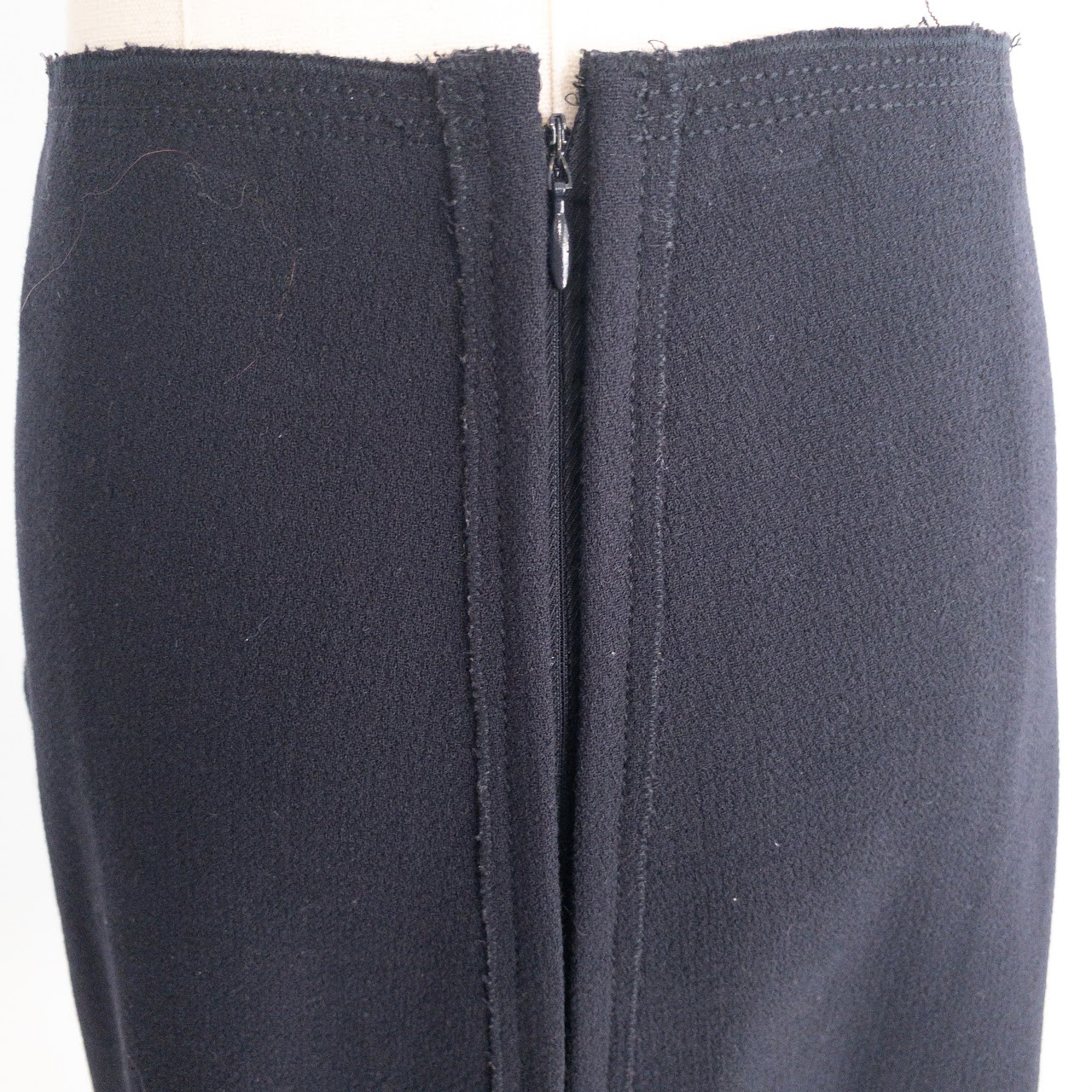 Prada Navy Blue A-Line Raw Hem Wool Midi Skirt