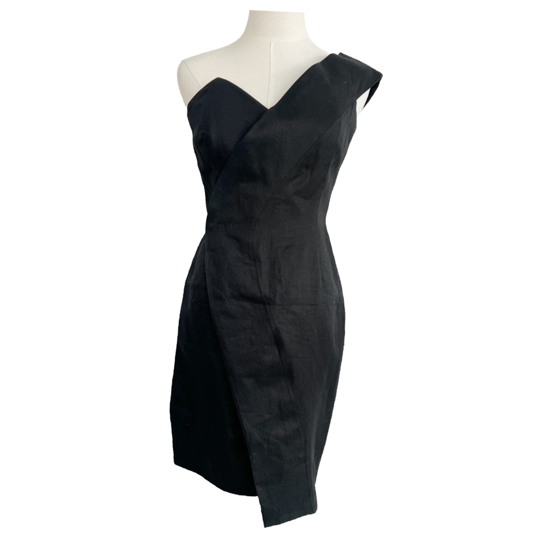 Gianni Versace Couture Black Linen Cocktail Dress