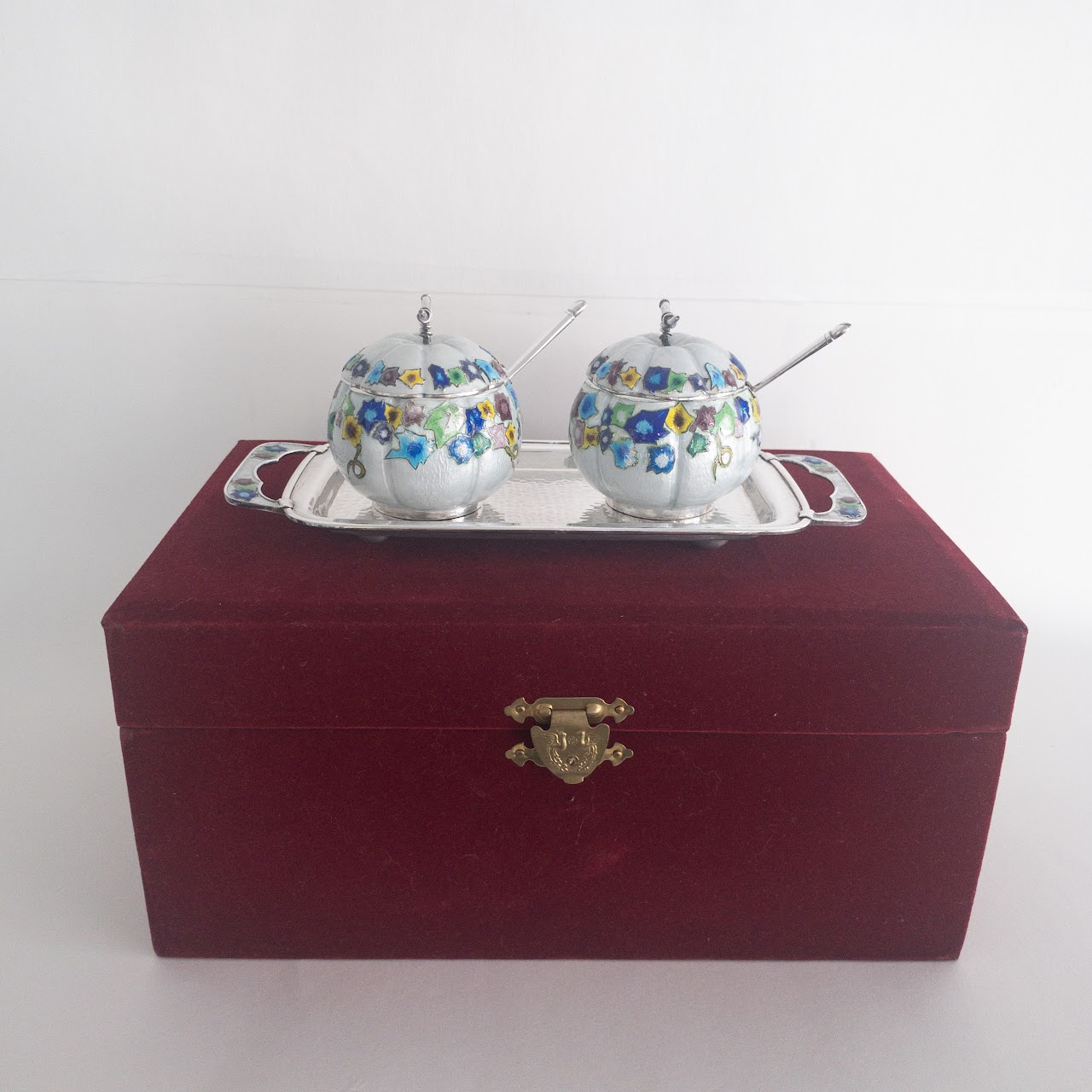 99% Silver Japanese Cloisonné Condiment Set