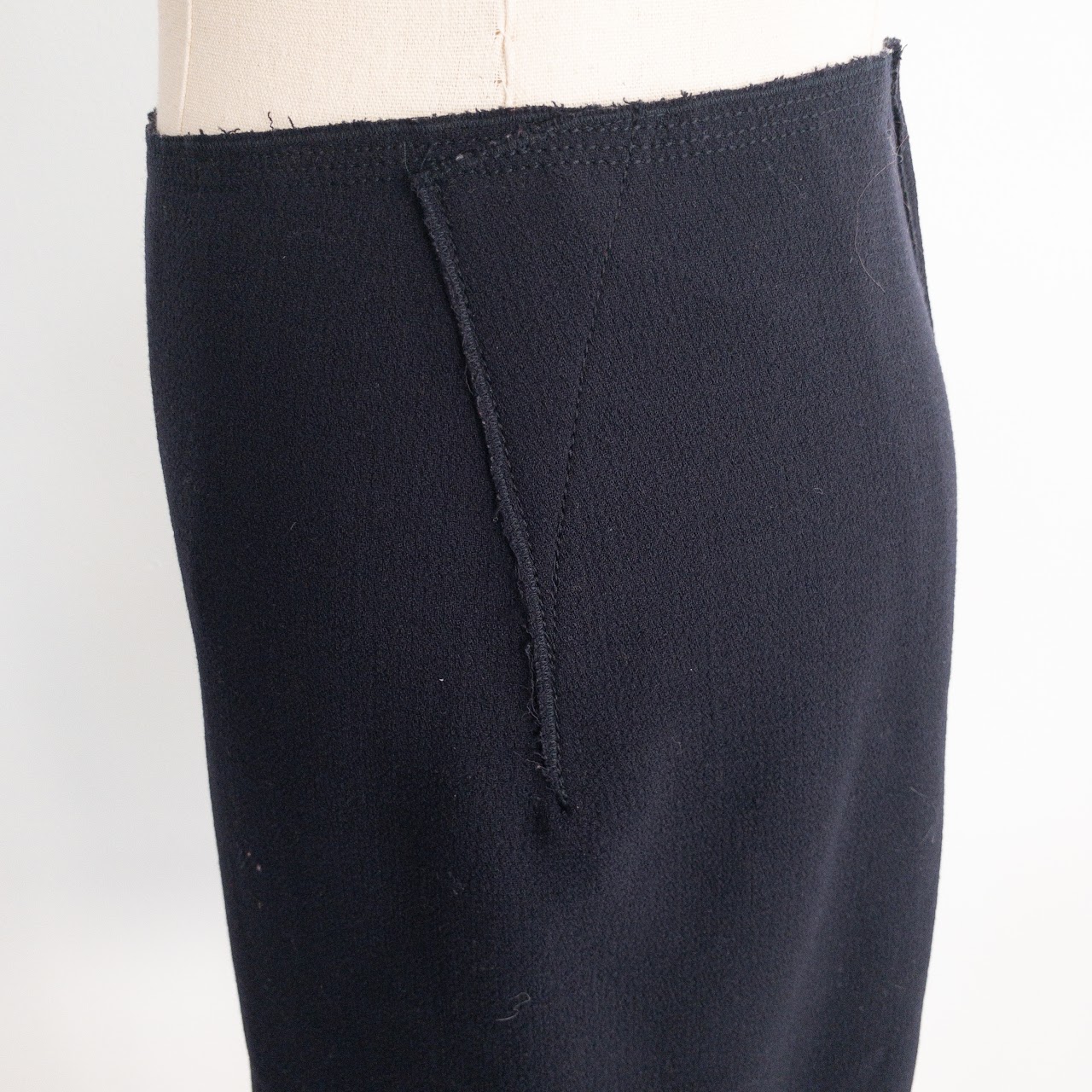 Prada Navy Blue A-Line Raw Hem Wool Midi Skirt