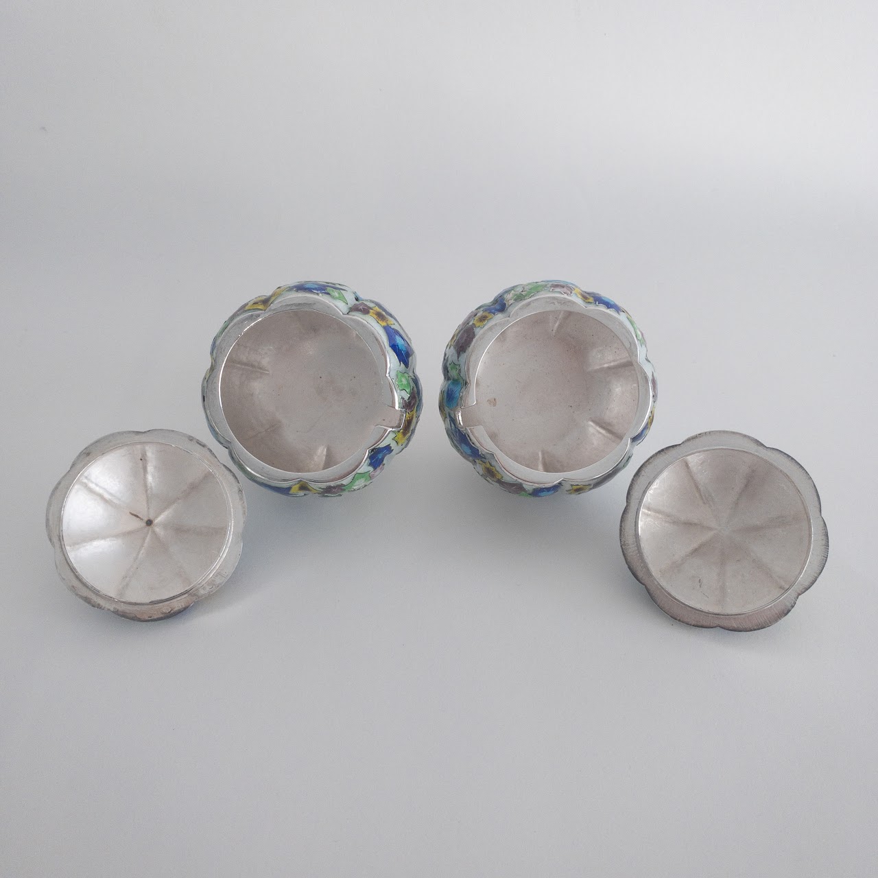 99% Silver Japanese Cloisonné Condiment Set