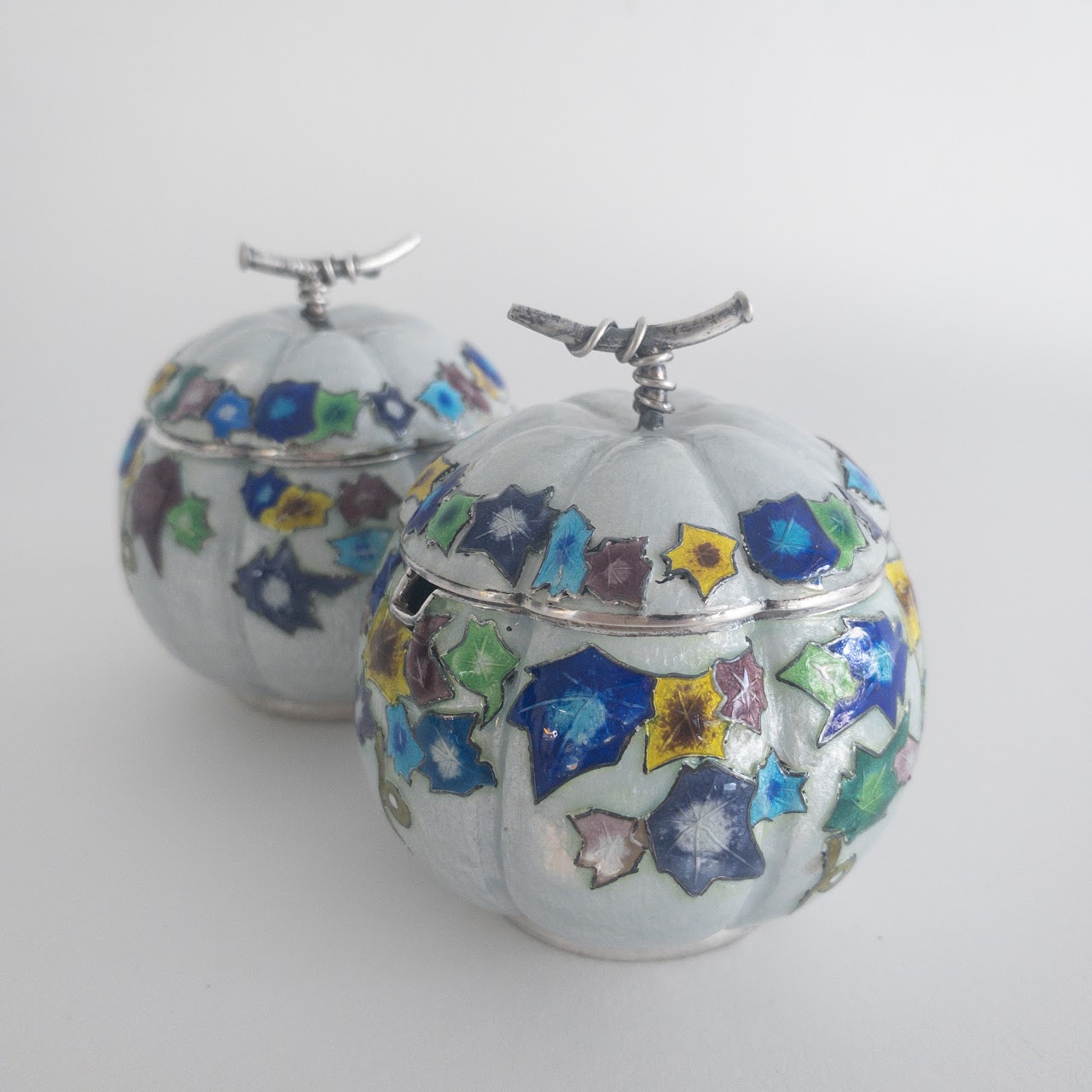 99% Silver Japanese Cloisonné Condiment Set