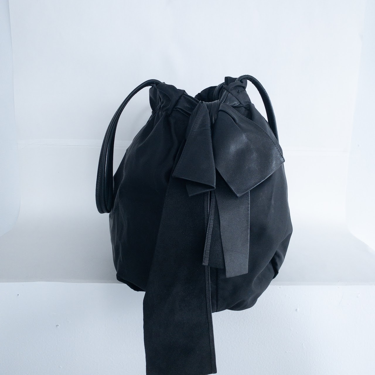 Prada Nylon and Leather Bow Drawstring Shoulder Bag