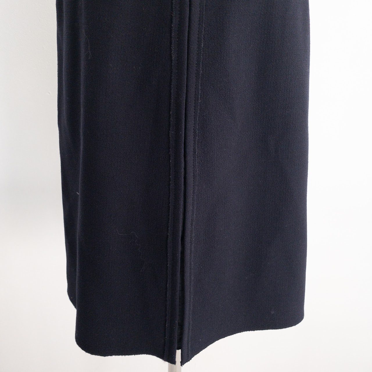 Prada Navy Blue A-Line Raw Hem Wool Midi Skirt