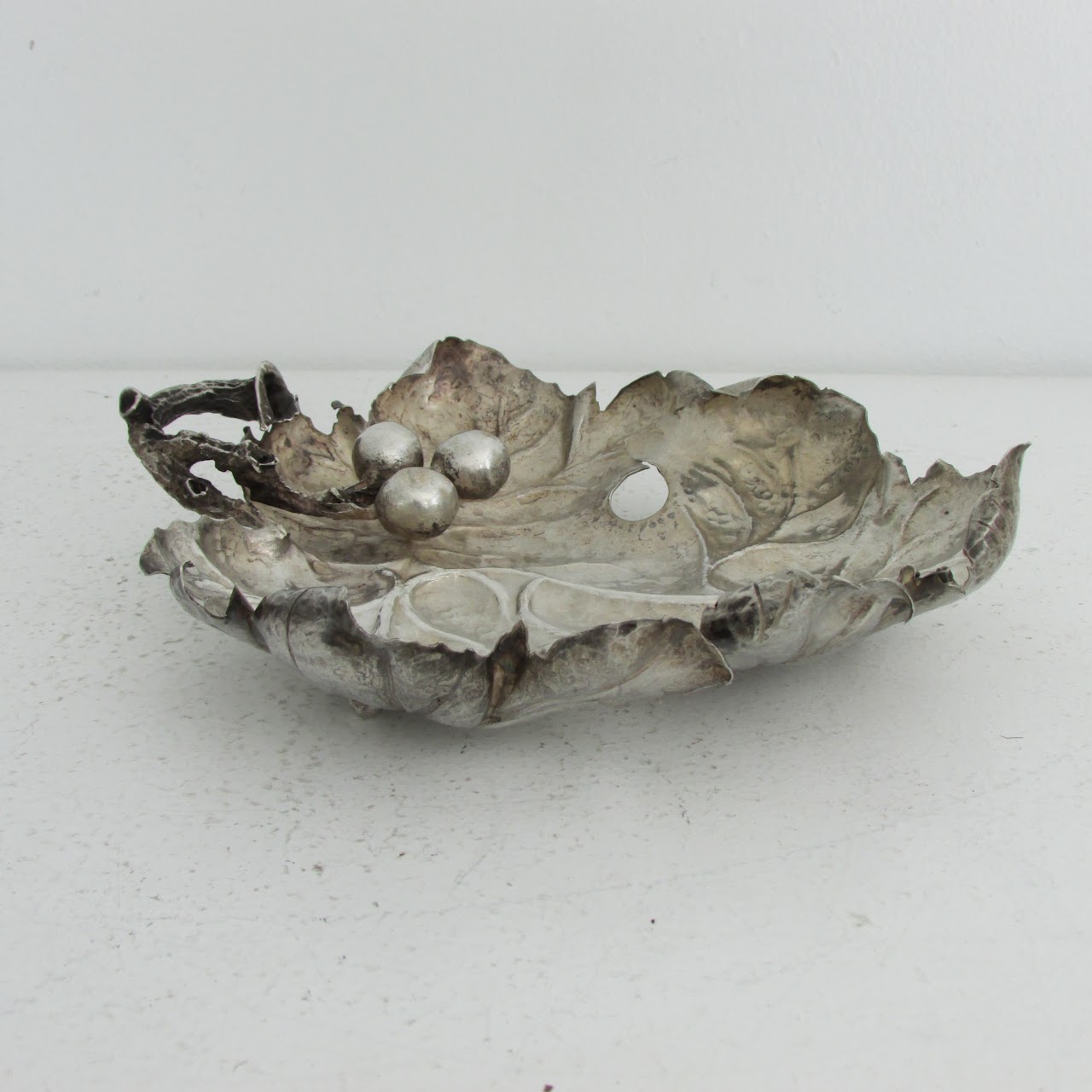 900 Silver Figural Leaf Candy Dish