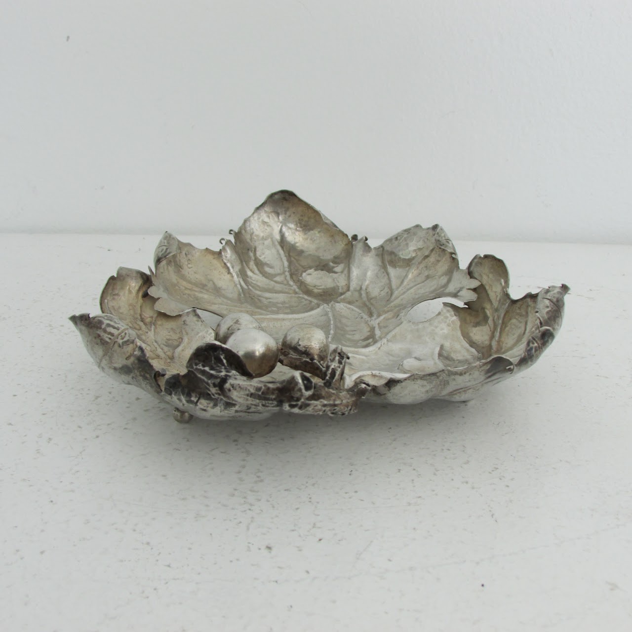 900 Silver Figural Leaf Candy Dish