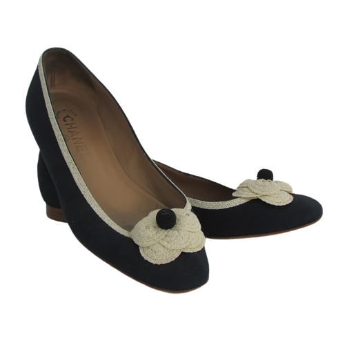 Chanel Navy Blue Canvas Ballet Flats