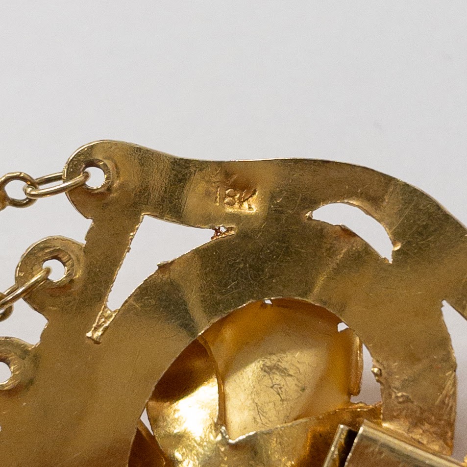 18K Gold Calla Lily & Medallion Bracelet.