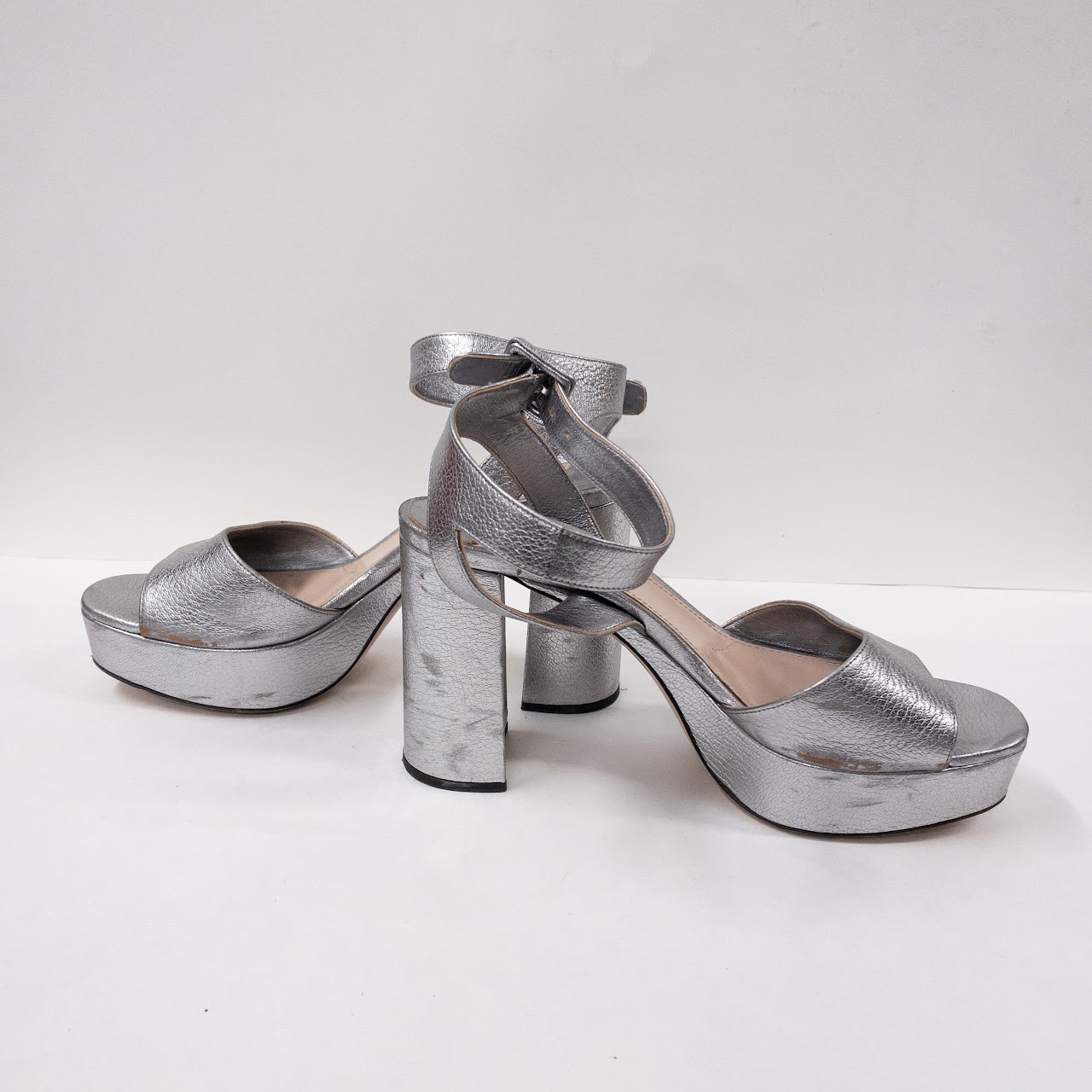 Miu Miu Metallic Leather Platform Sandals