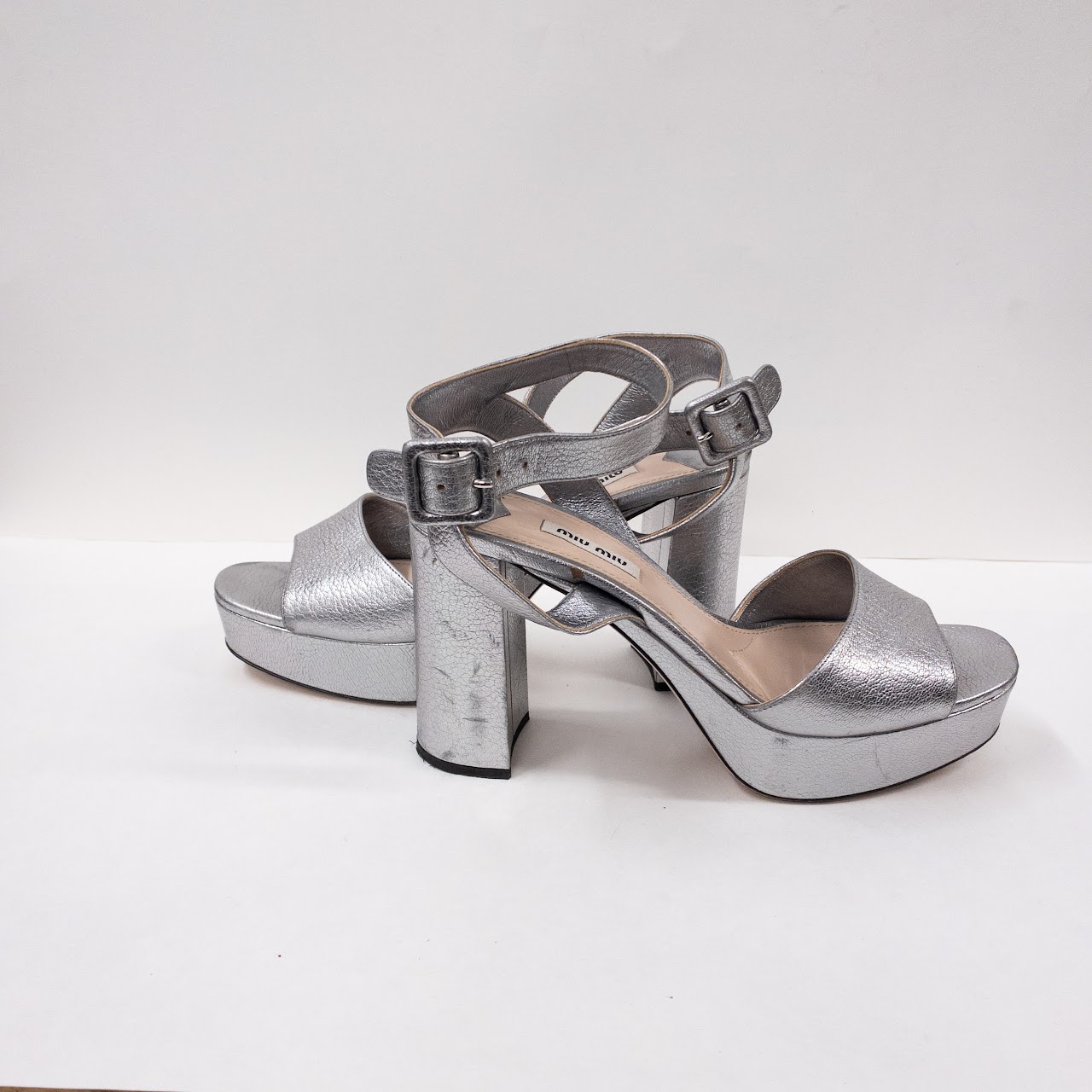 Miu Miu Metallic Leather Platform Sandals