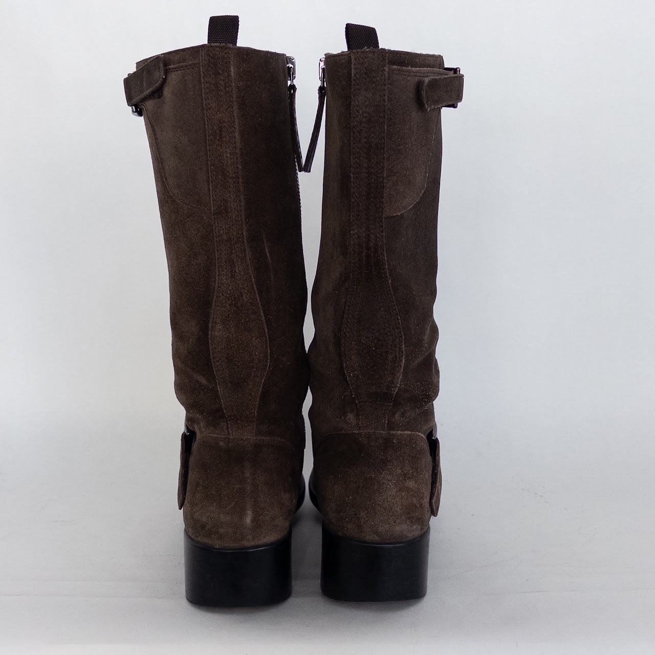 Prada Suede Mid-Calf Moto Boots