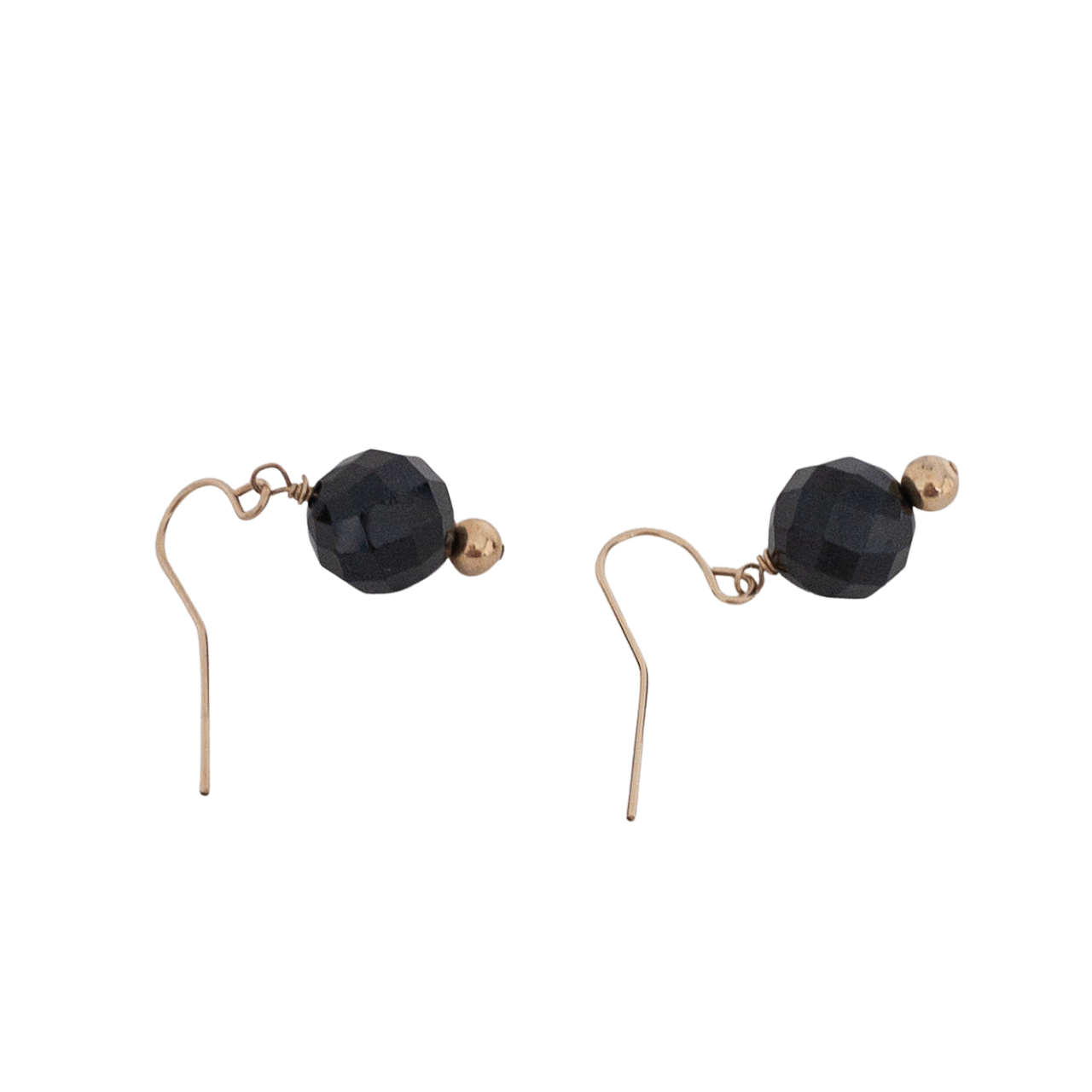 14K Gold Black Bead Drop Earrings