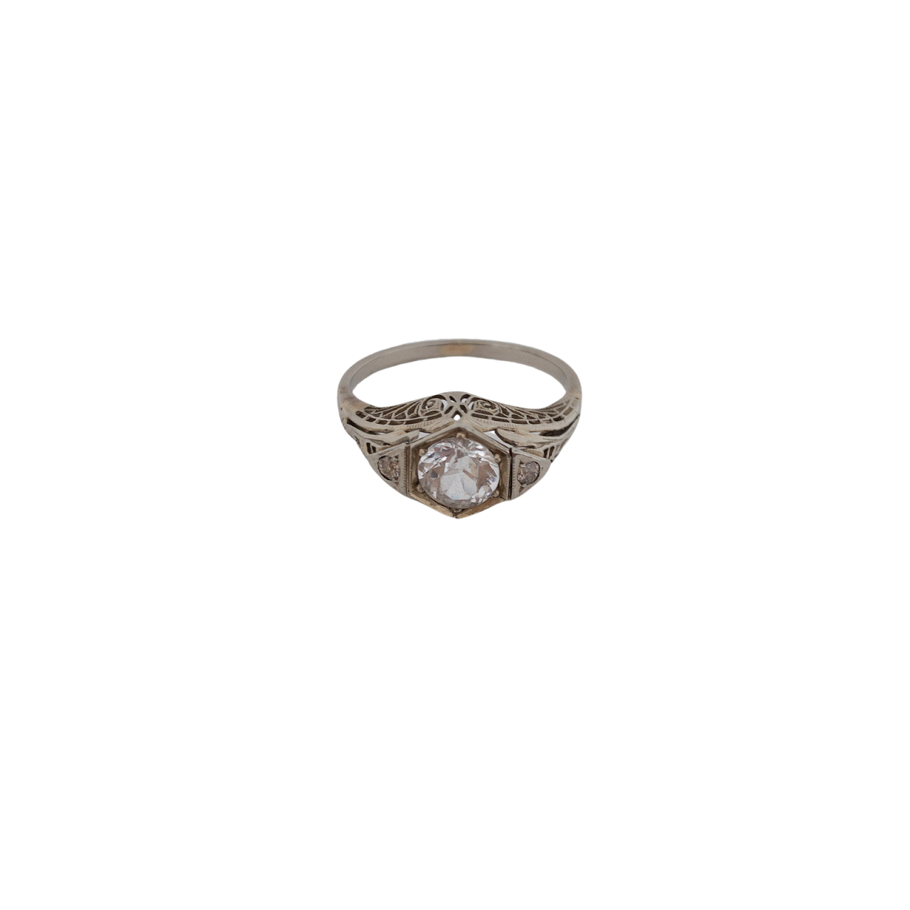 10K White Gold & White Topaz Vintage Ring