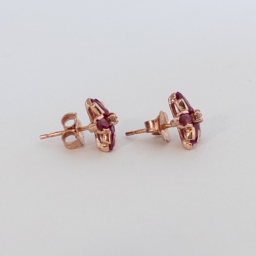 14K Gold Effy Ruby and Diamond Flower Earrings