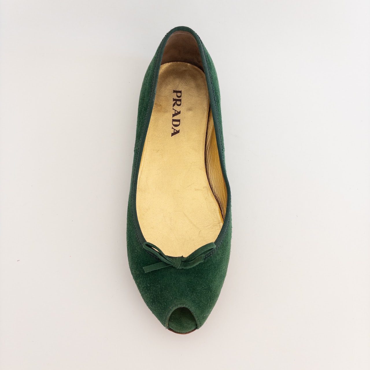 Prada Suede Peep Toe Ballet Flats