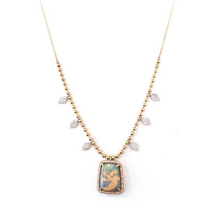 14K Gold Meira T boulder Opal and Diamond Necklace