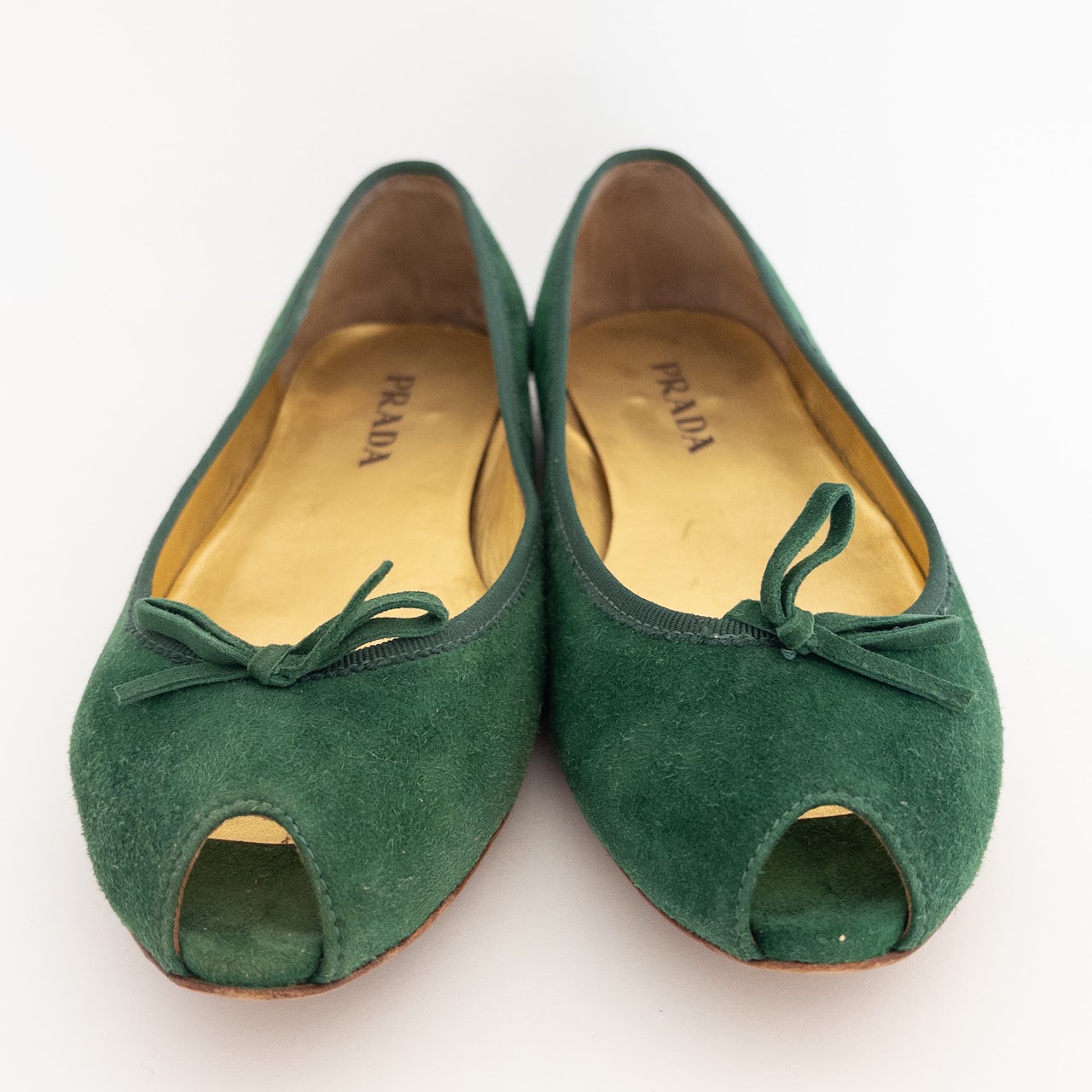 Prada Suede Peep Toe Ballet Flats