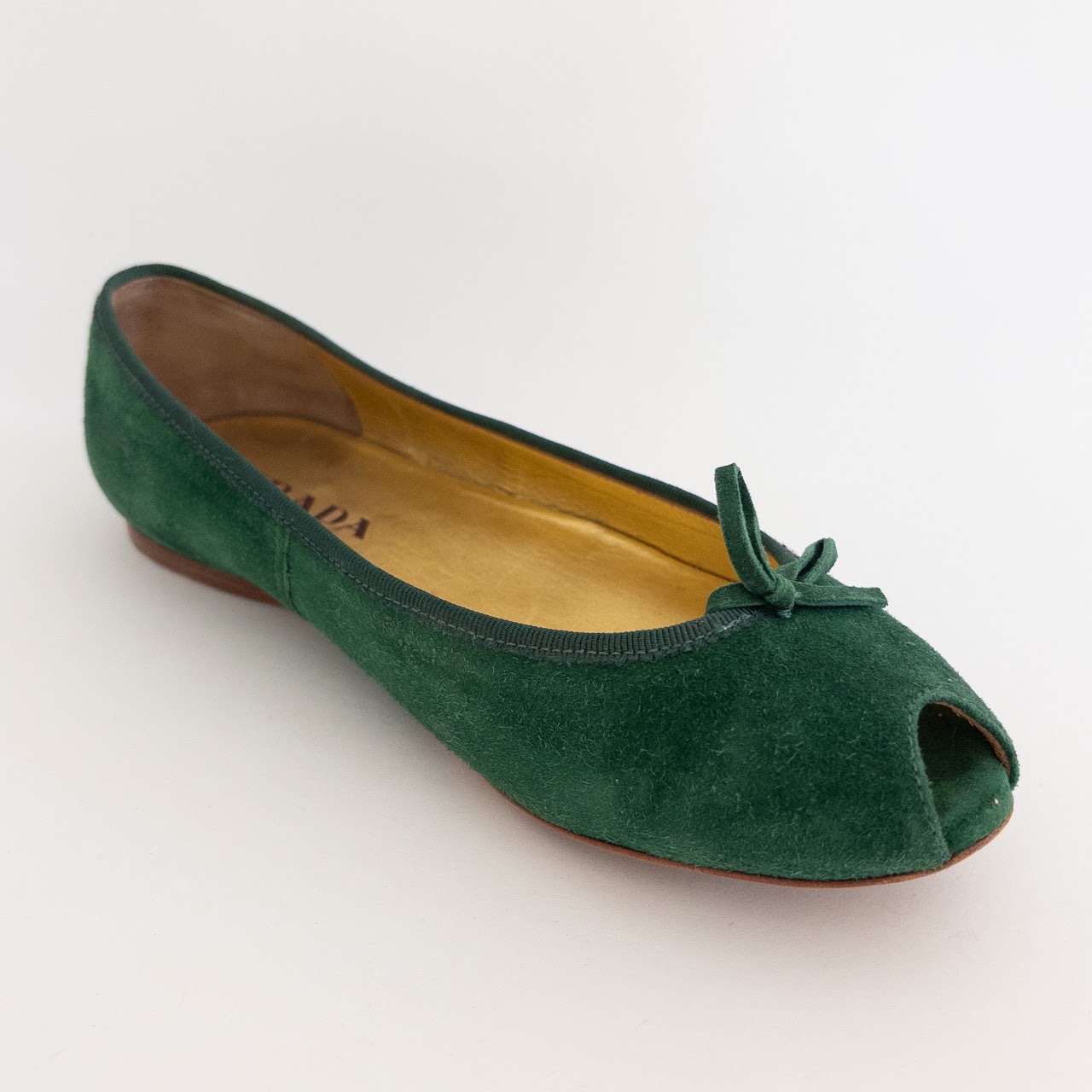 Prada Suede Peep Toe Ballet Flats