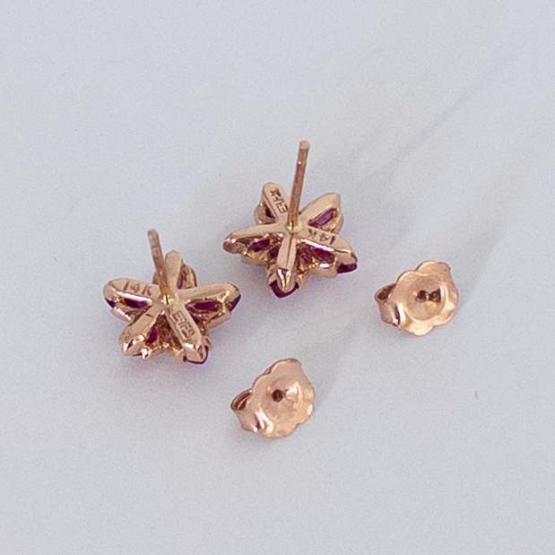 14K Gold Effy Ruby and Diamond Flower Earrings