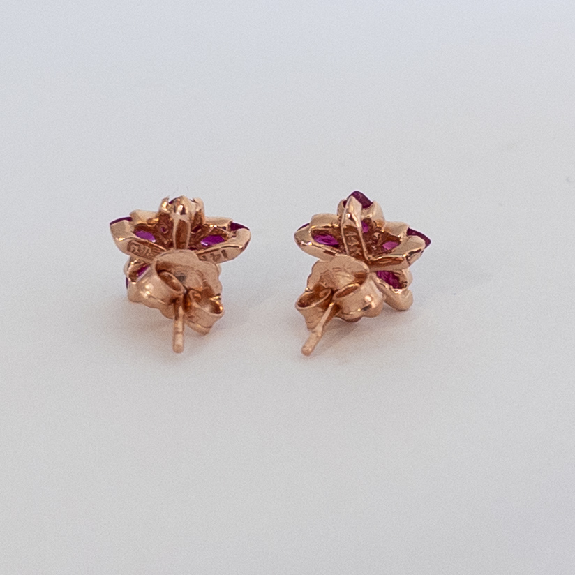 14K Gold Effy Ruby and Diamond Flower Earrings