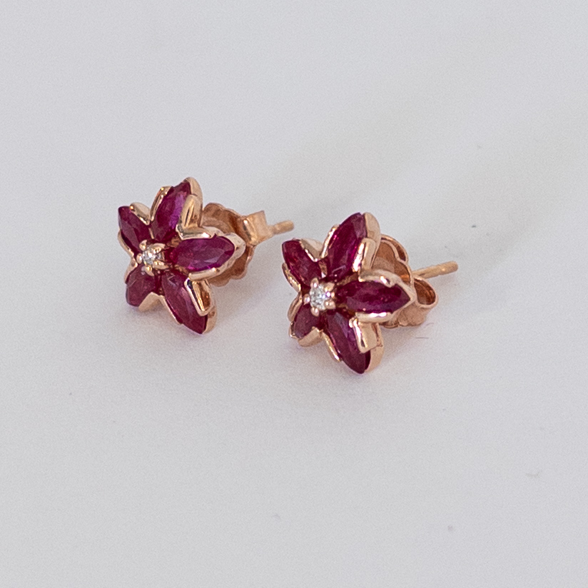 14K Gold Effy Ruby and Diamond Flower Earrings