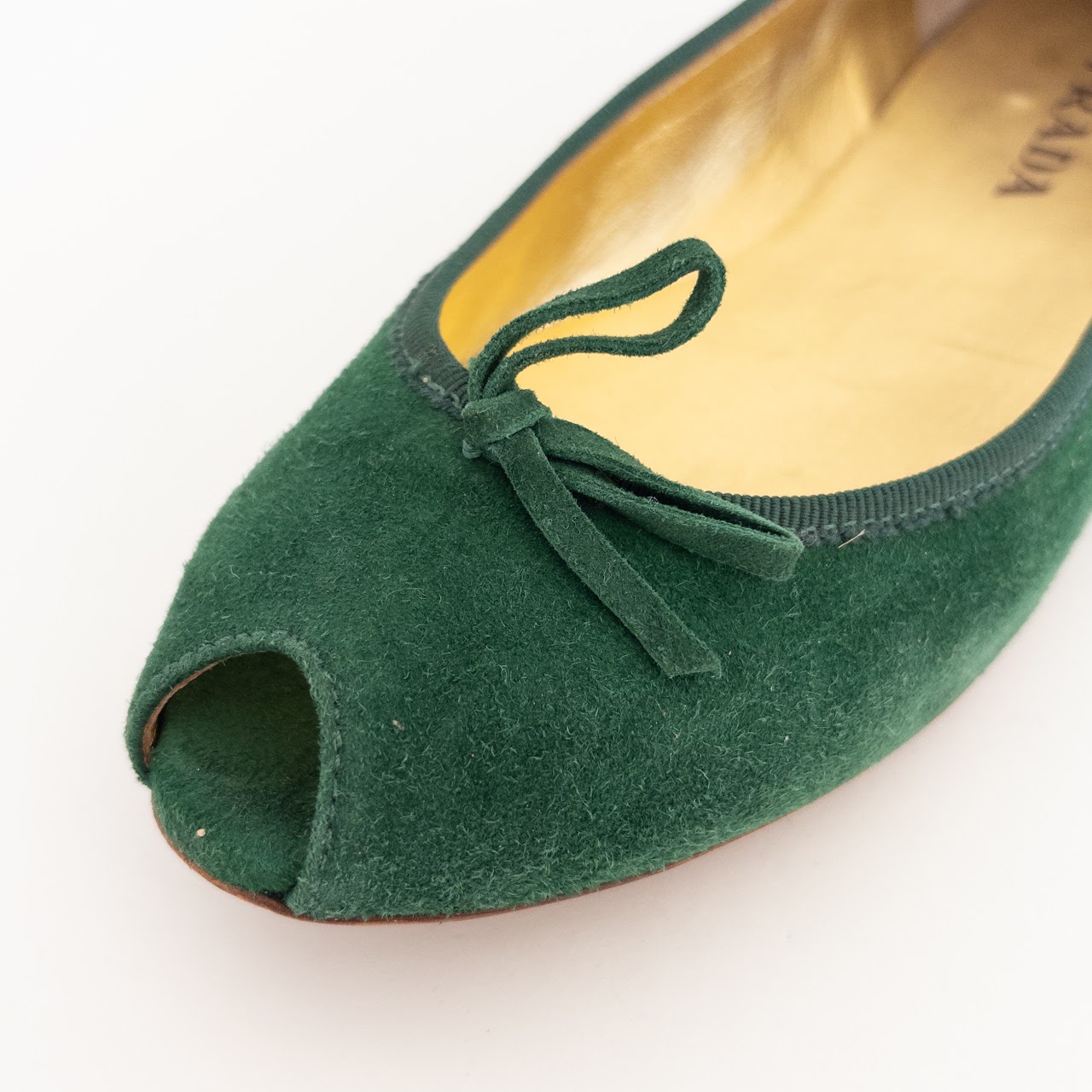 Prada Suede Peep Toe Ballet Flats