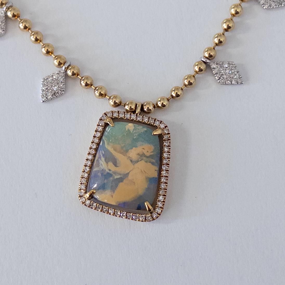 14K Gold Meira T Boulder Opal and Diamond Necklace