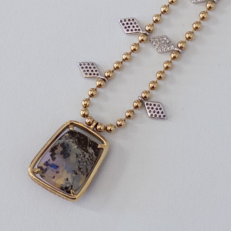 14K Gold Meira T Boulder Opal and Diamond Necklace