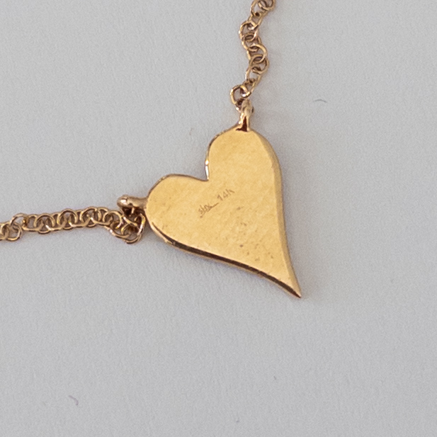 14K Necklace with Diamond Pave Heart Pendant