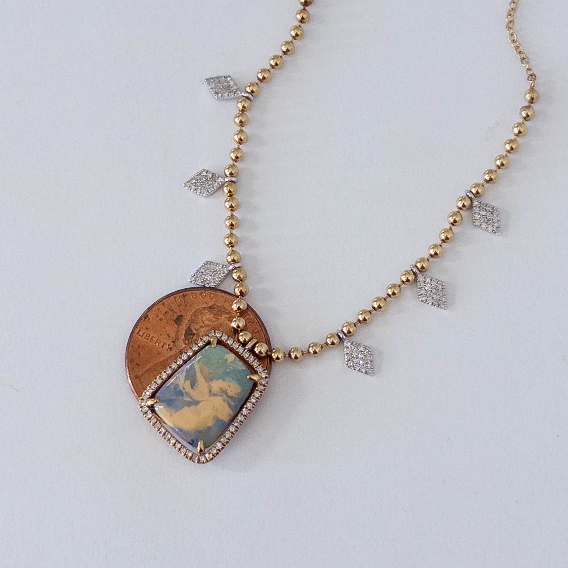 14K Gold Meira T Boulder Opal and Diamond Necklace