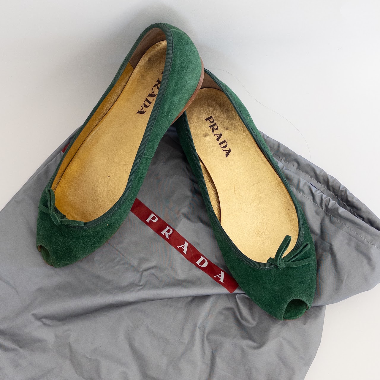 Prada Suede Peep Toe Ballet Flats