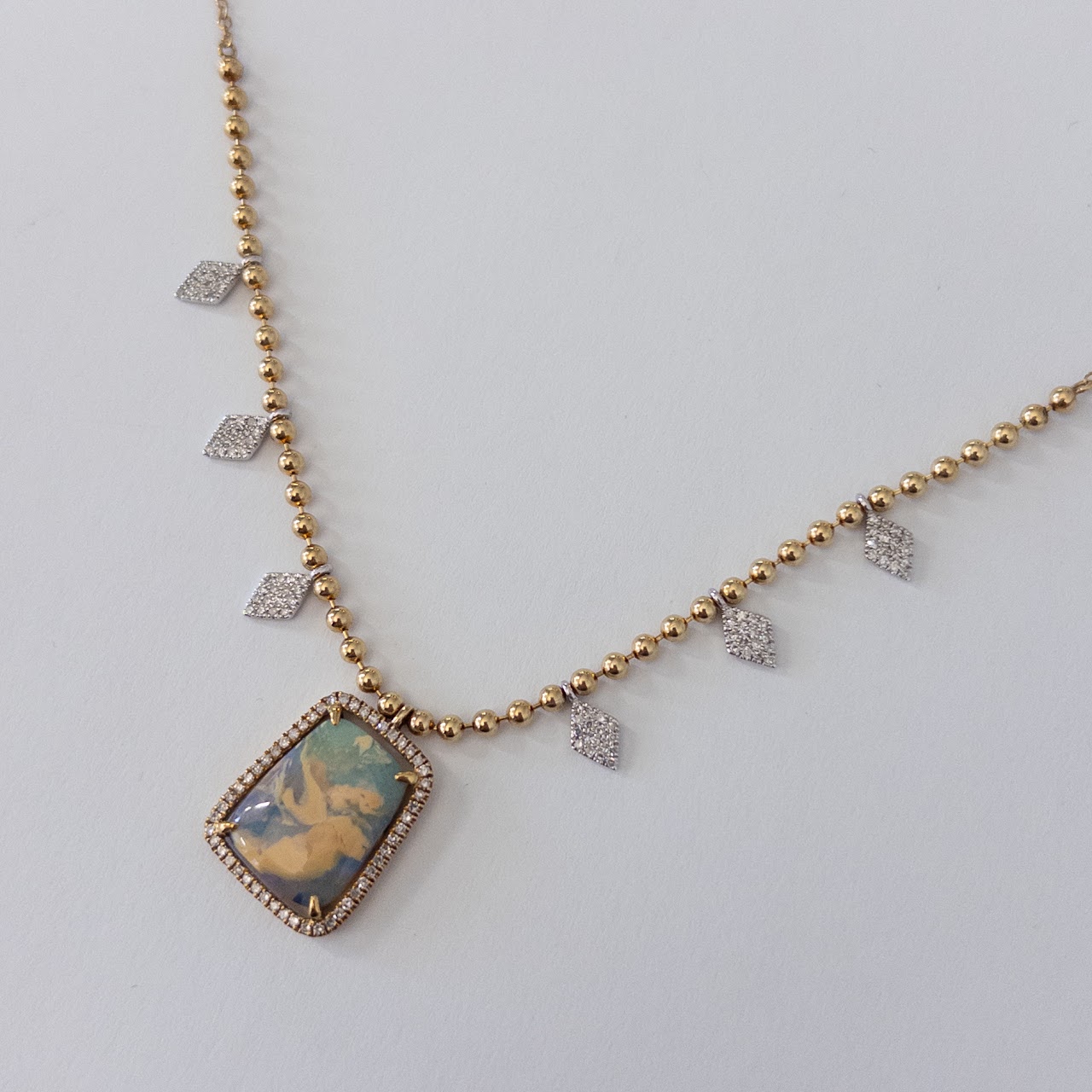 14K Gold Meira T Boulder Opal and Diamond Necklace