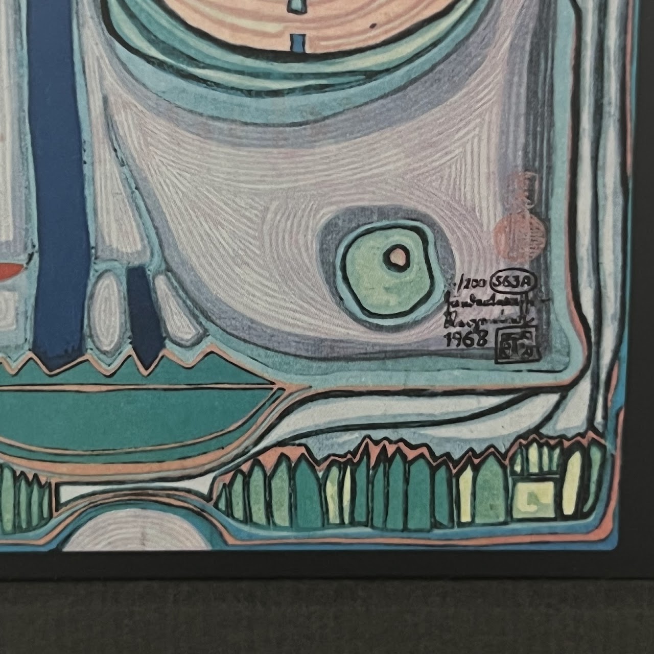 Friedensreich Hundertwasser 'Spectacles in the Small Face' Print in Custom Frame