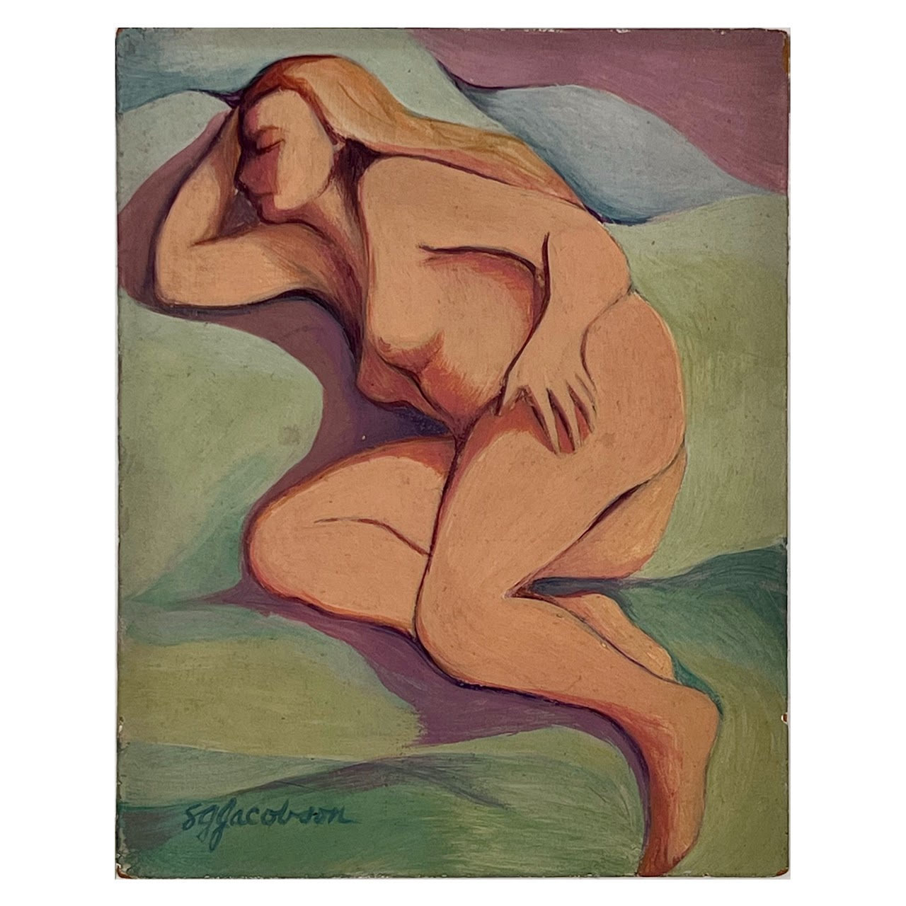 S.G. Jacobson Reclining Nude Signed Oil Painting