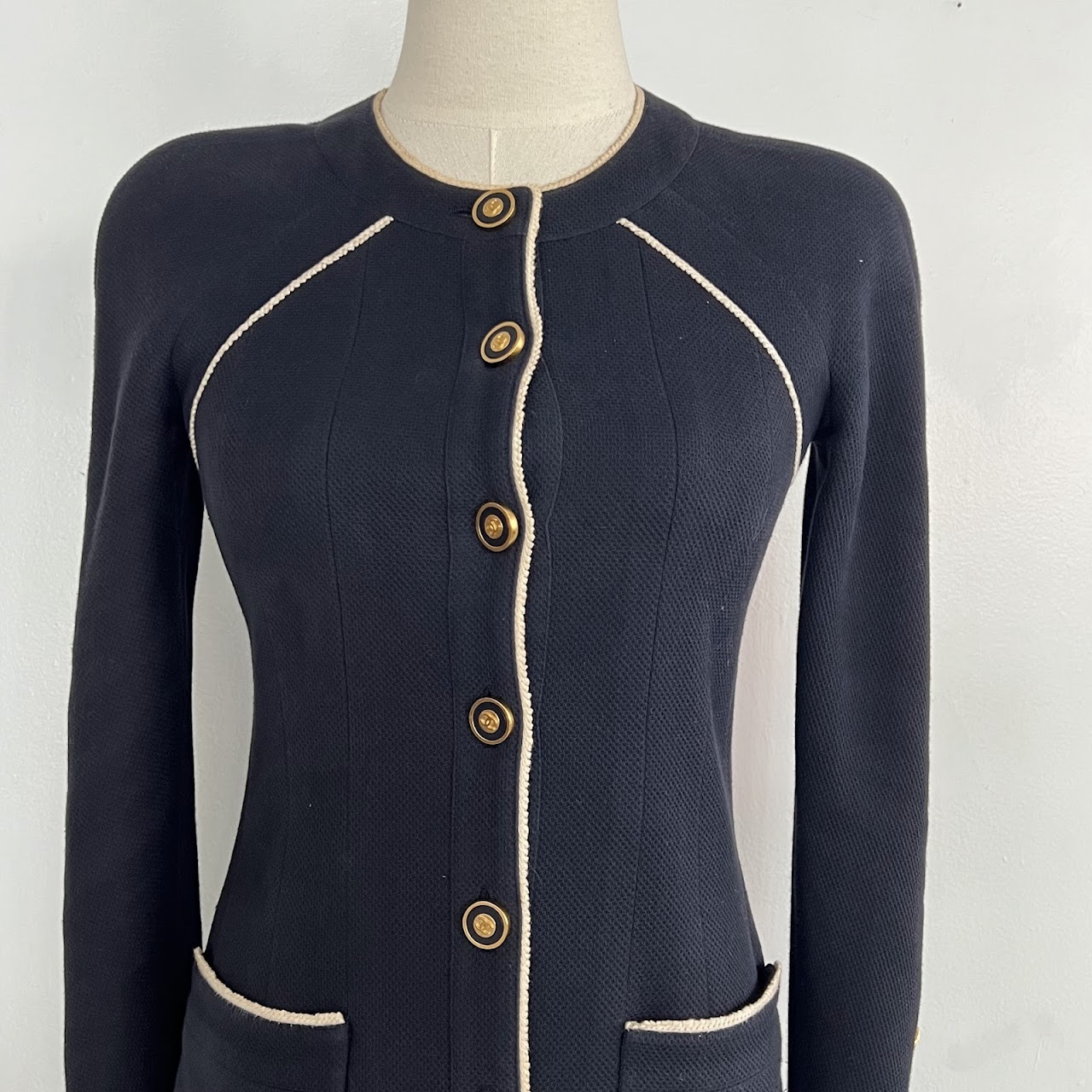 Chanel Boutique Cotton Pique Navy Blue Suit