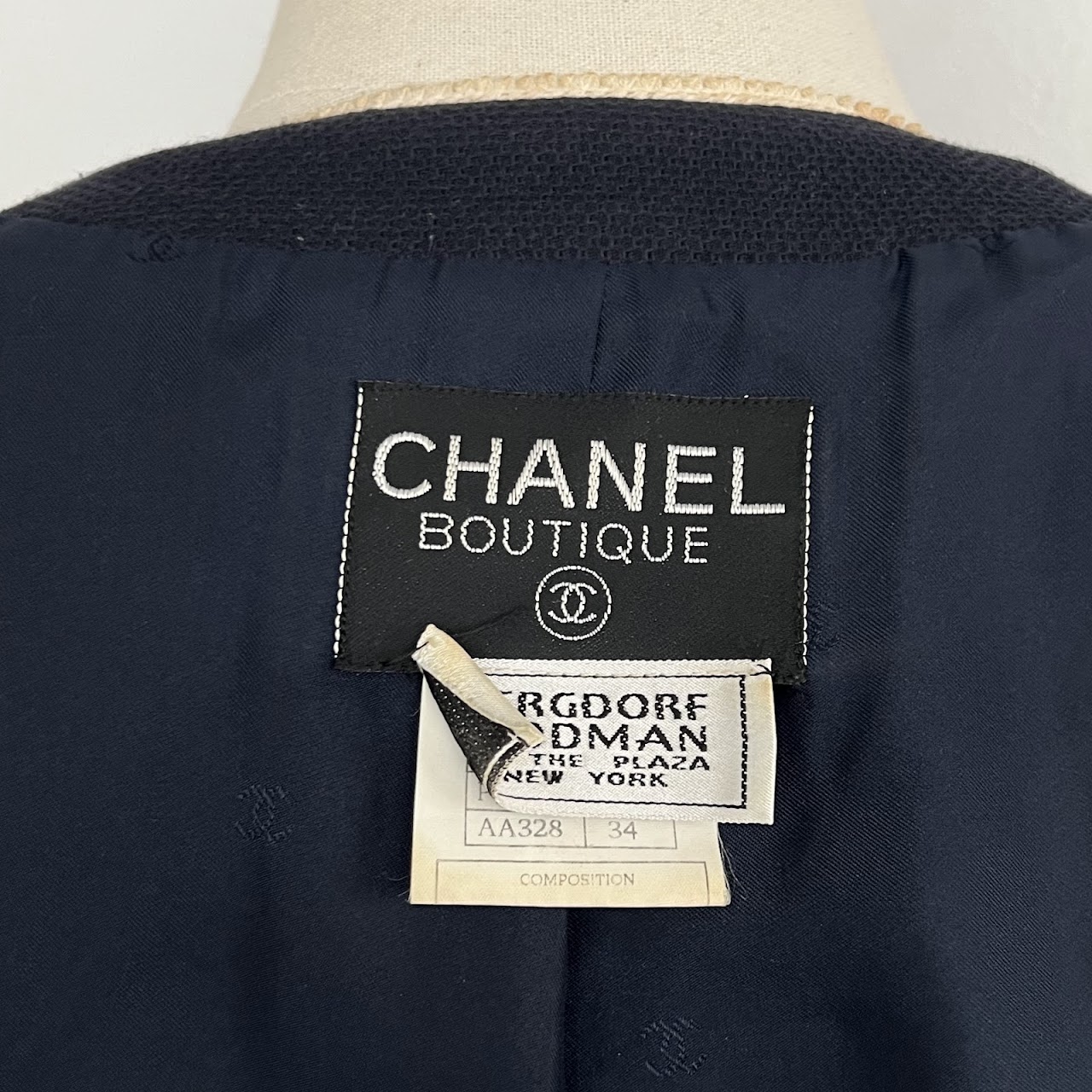 Chanel Boutique Cotton Pique Navy Blue Suit