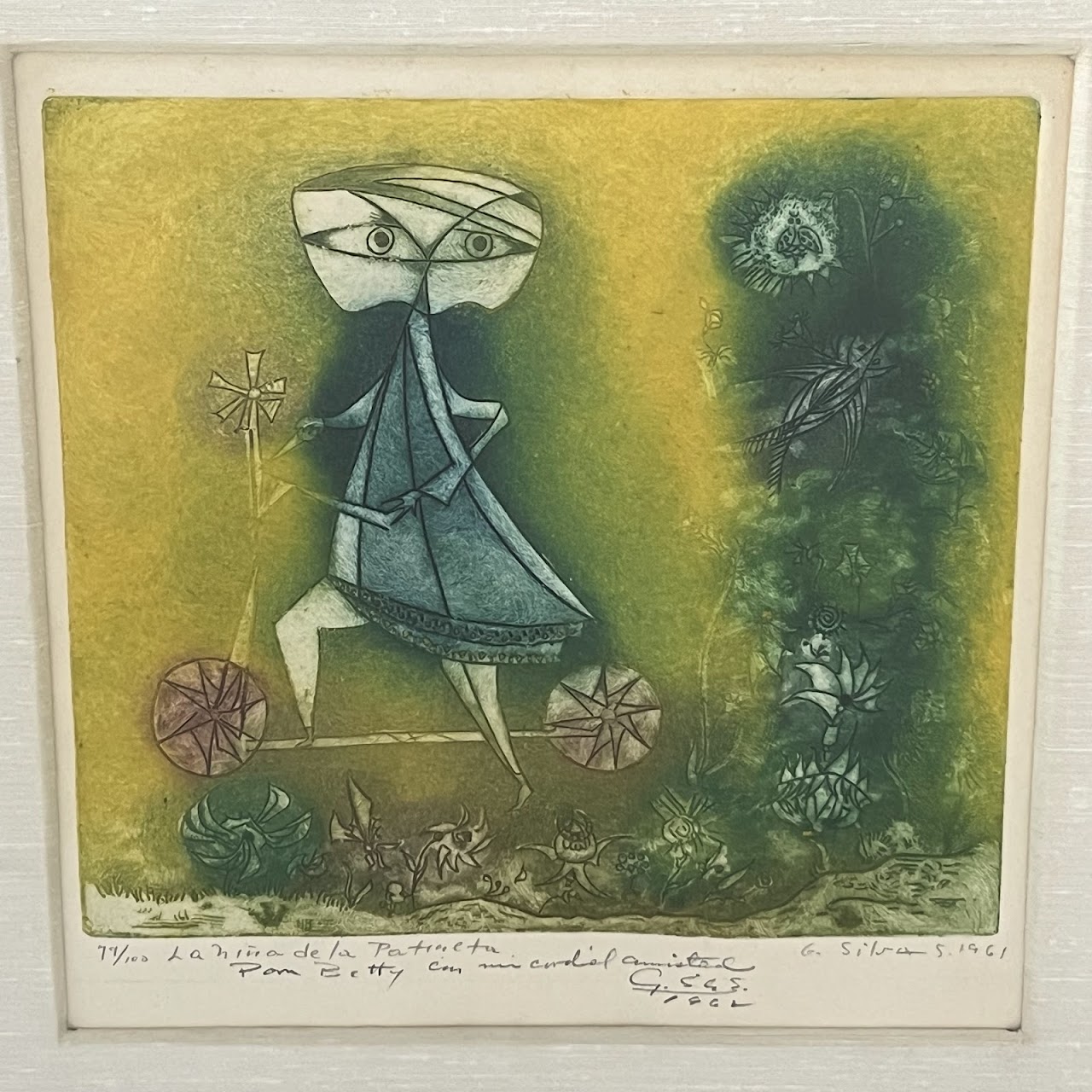 Guillermo Silva Santamaria 'La Niña de la Patineta' Signed Etching and Aquatint, 1961