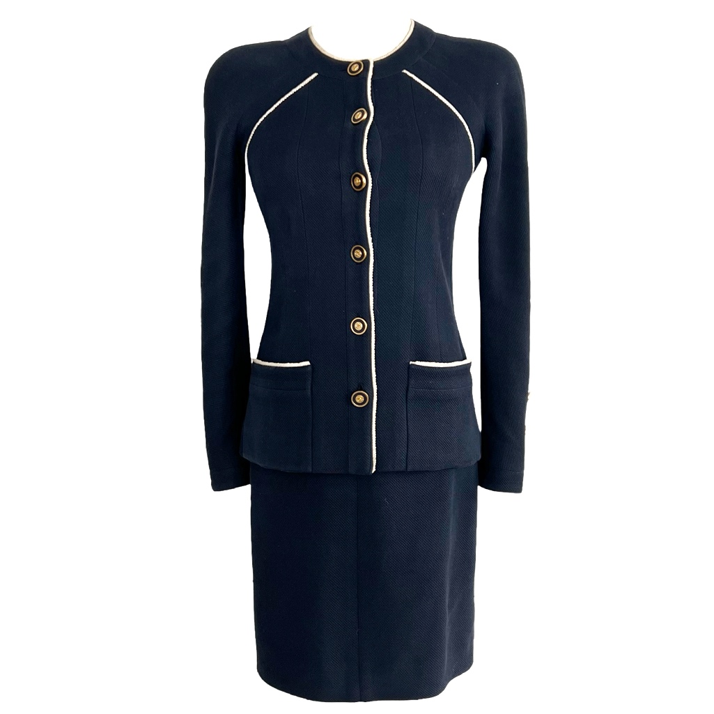 Chanel Boutique Cotton Pique Navy Blue Suit