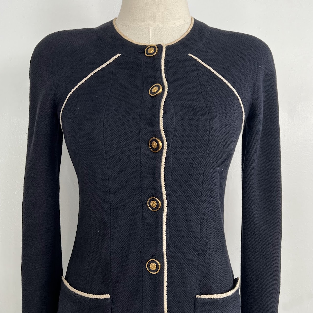 Chanel Boutique Cotton Pique Navy Blue Suit