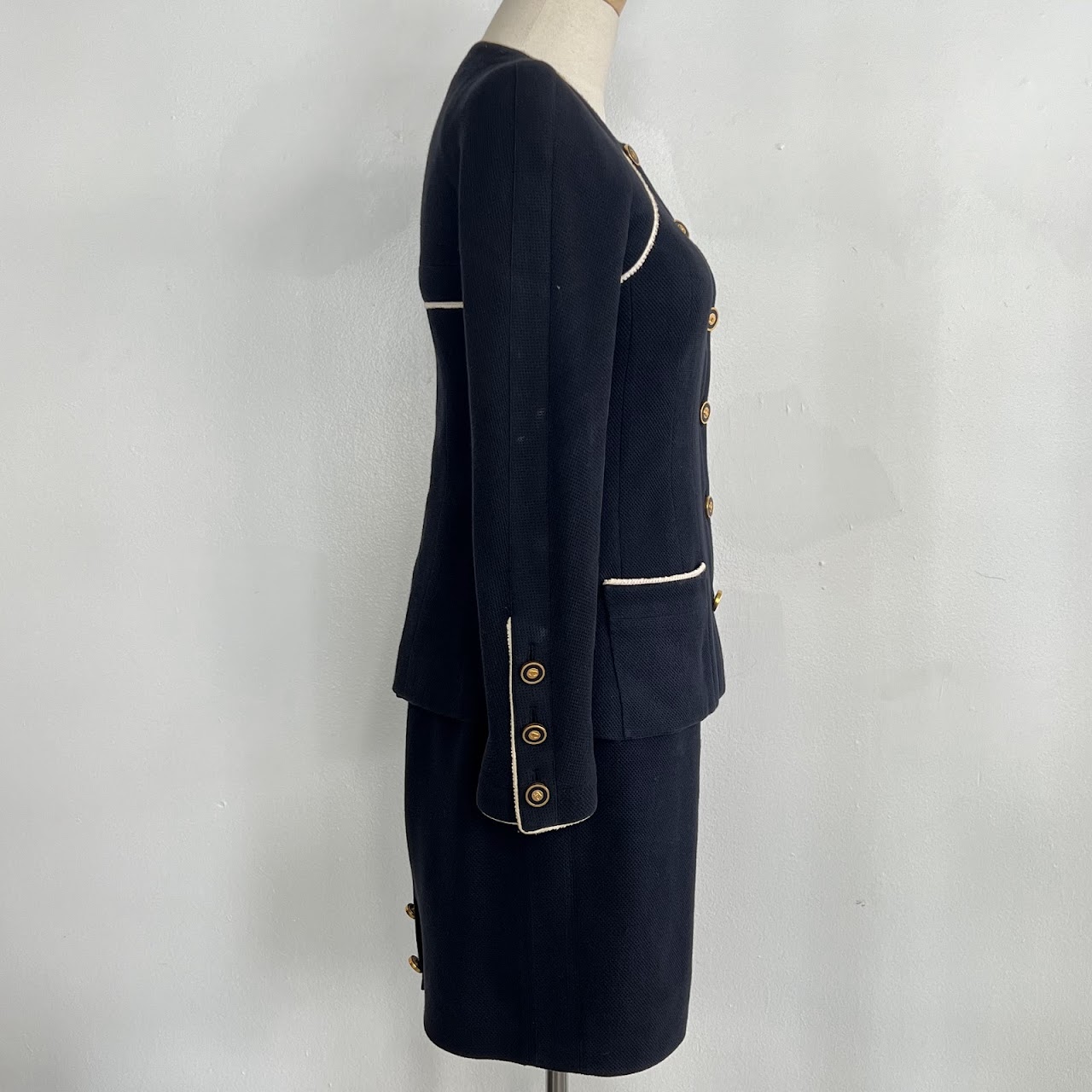 Chanel Boutique Cotton Pique Navy Blue Suit