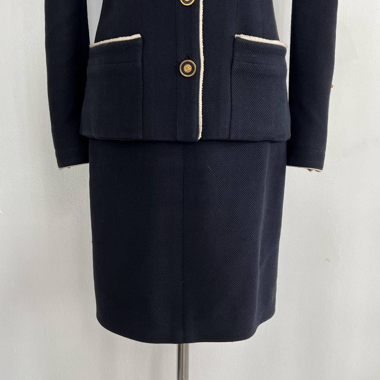 Chanel Boutique Cotton Pique Navy Blue Suit