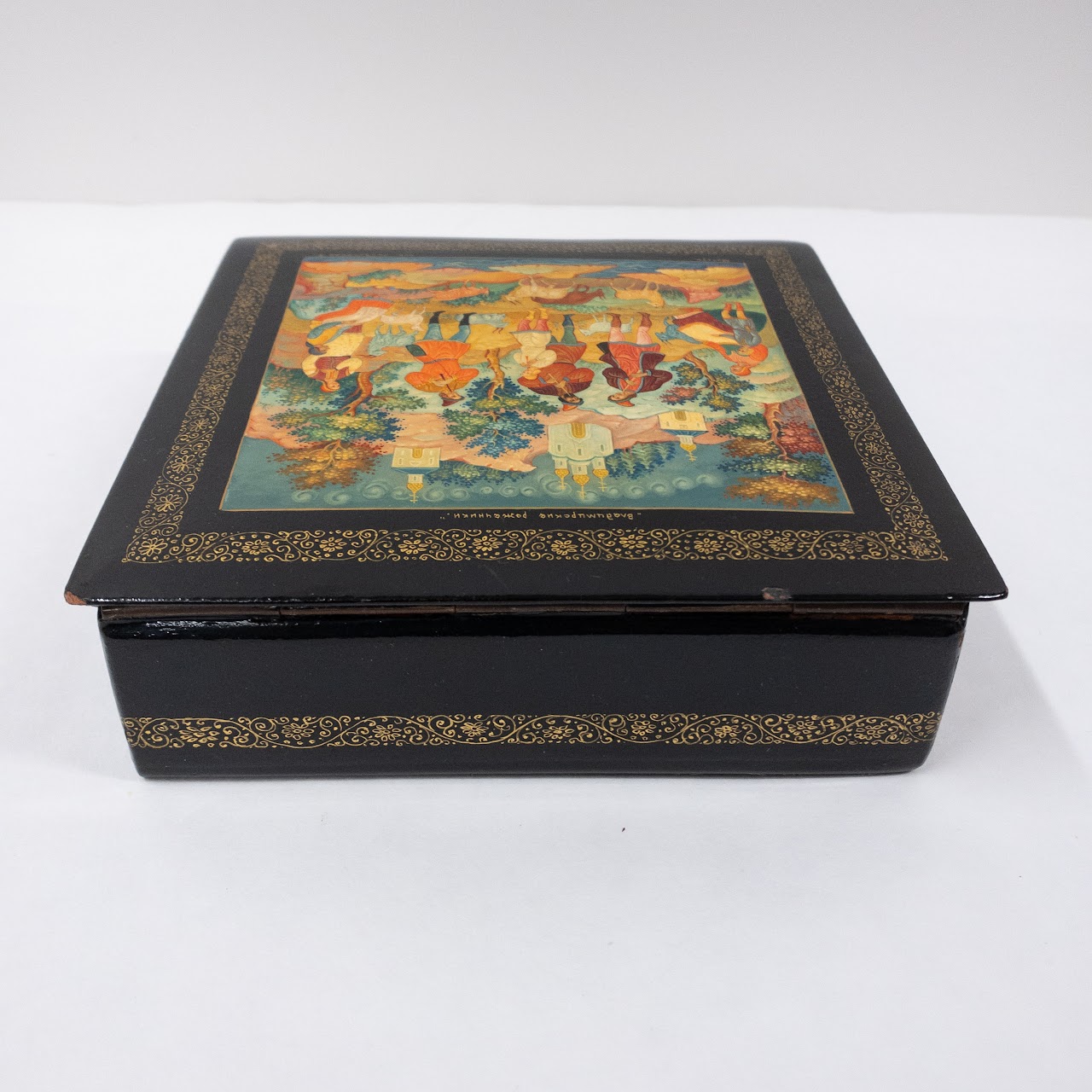 Russian Hand Painted Lacquered Trinket Box