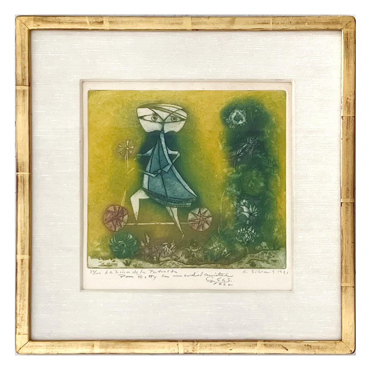 Guillermo Silva Santamaria 'La Niña de la Patineta' Signed Etching and Aquatint, 1961