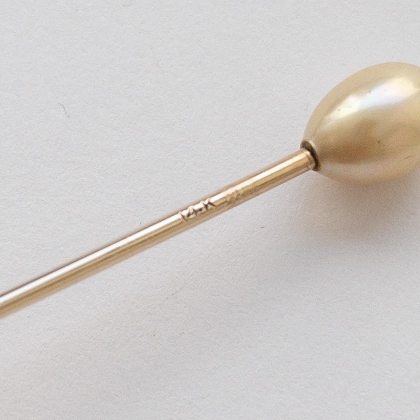 14K Gold and Faux Pearl Stick Pin