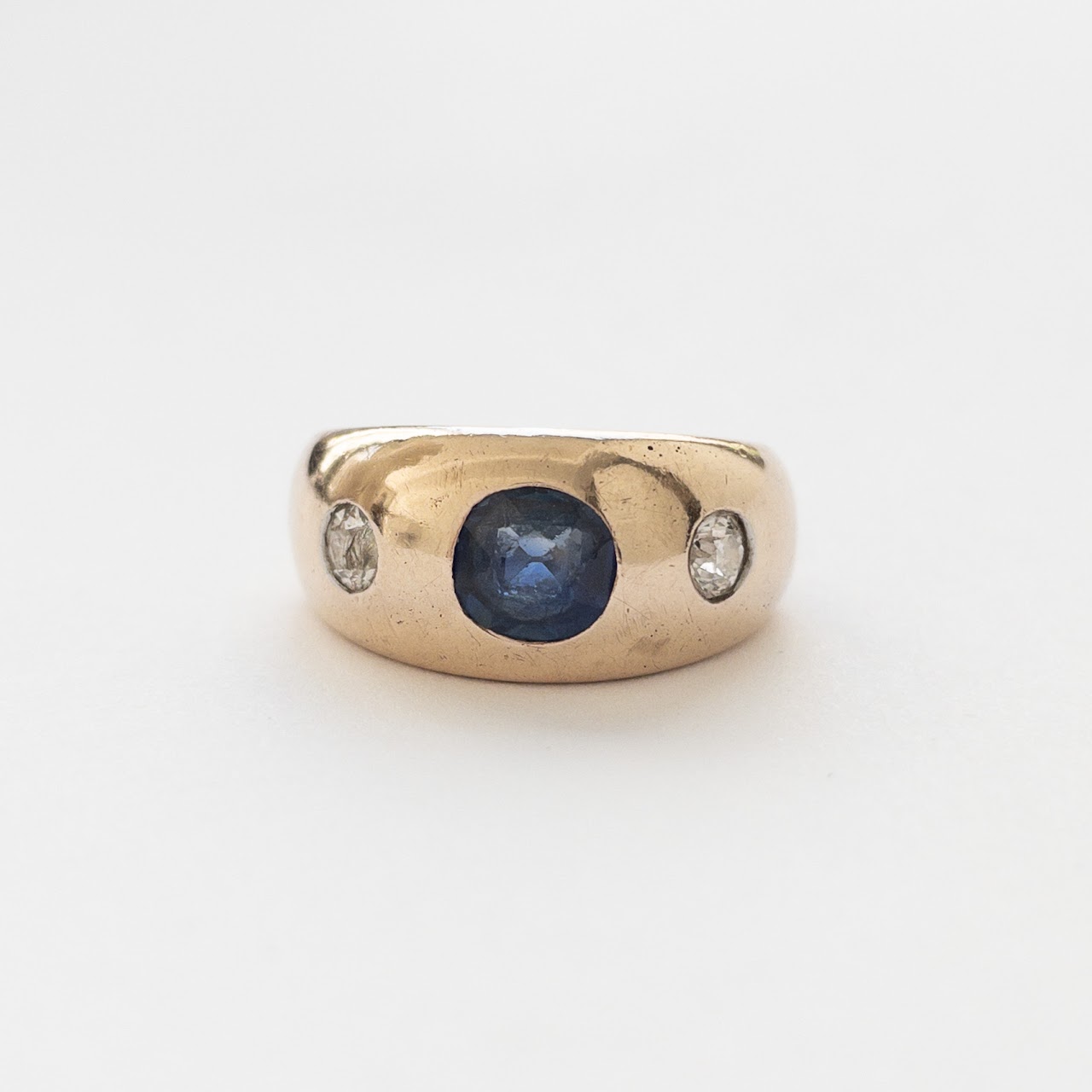 14K Gold, Diamond, and Blue Gemtsone Ring