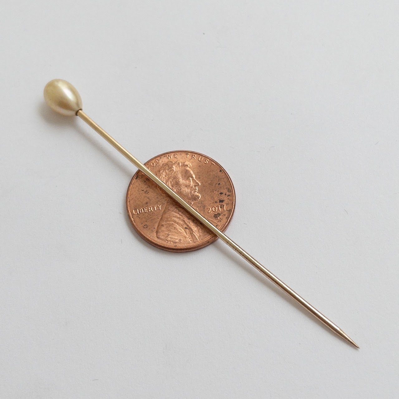 14K Gold and Faux Pearl Stick Pin