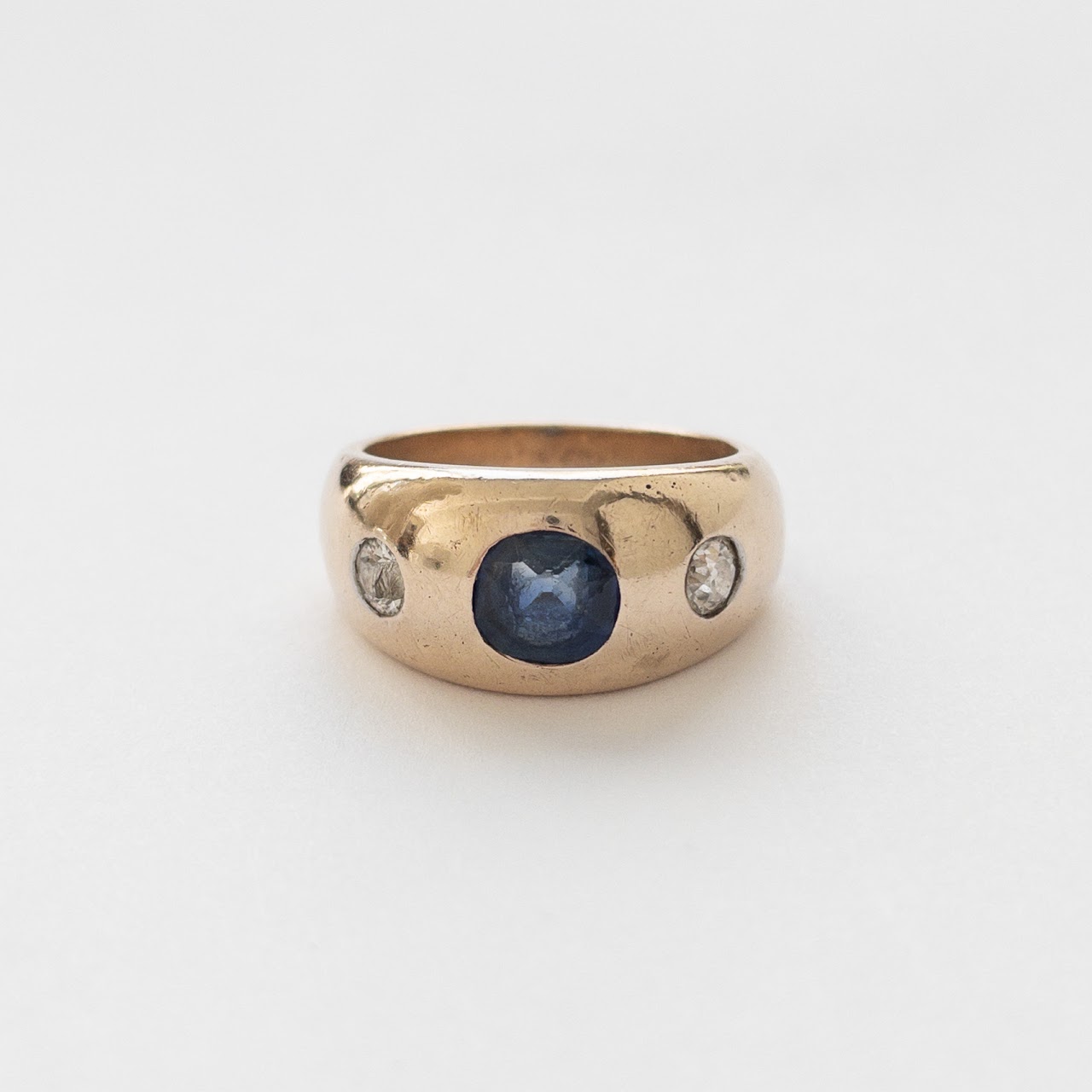 14K Gold, Diamond, and Blue Gemtsone Ring
