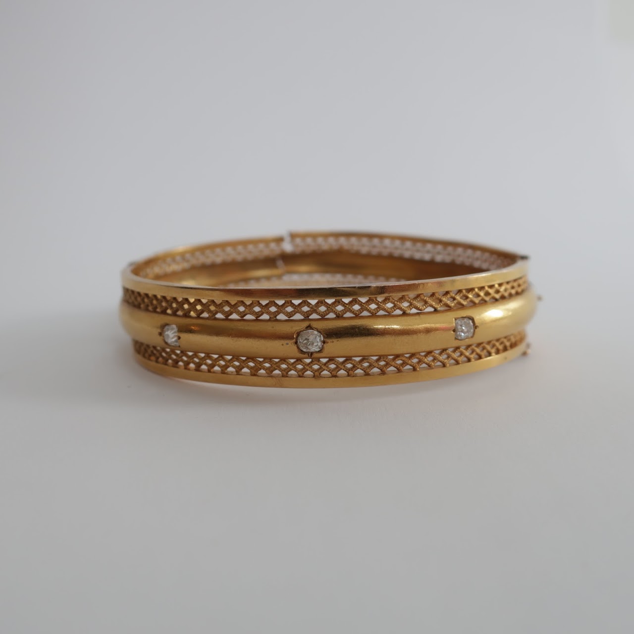 18K Gold & Diamond Broken Hinged Bracelet